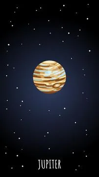 Jupiter planet cartoon poster. Vector vertical banner of a space astronimic o Stock Illustration