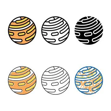 Jupiter planet color icon types vector flat Stock Illustration