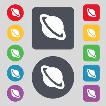Jupiter planet icon sign. A set of 12 colored buttons. Flat design. Vector Illustrazione stock