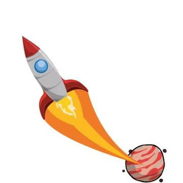 Jupiter planet with rocket flying Illustrazione stock