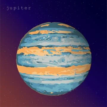 Jupiter planet view from space dark yellow purple background. vector illustra Stock Illustration