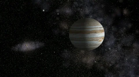Jupiter with satellites in front of star field and Milky Way, HD Stock Footage 735161