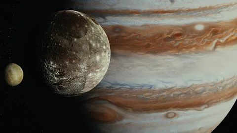 Jupiter in space orbiting cinematic look 4k Stock Illustration
