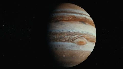 Jupiter in space orbiting cinematic look 4k Stock Illustration