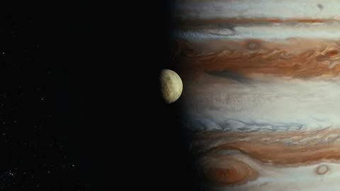 Jupiter in space orbiting cinematic look 4k Stock Illustration