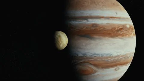 Jupiter in space orbiting cinematic look 4k Stock Illustration
