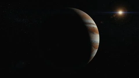 Jupiter in space orbiting cinematic look 4k Stock Illustration