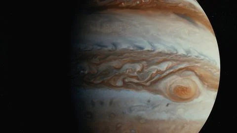 Jupiter in space orbiting cinematic look 4k Stock Illustration