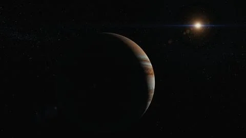 Jupiter in space orbiting cinematic look 4k Stock Illustration