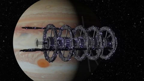 Jupiter V  - Space station in orbit around Jupiter - Zoom out shot Stock Footage 166617550