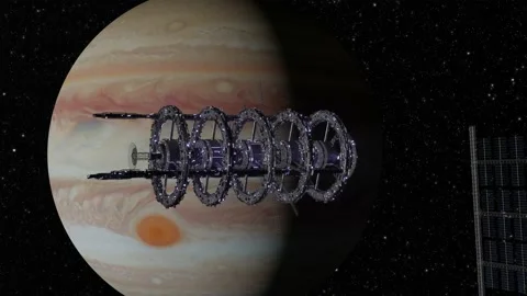 Jupiter V - Space Station in orbit around Jupiter - Stock Footage 166670589
