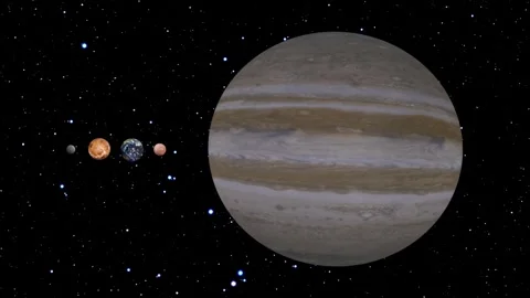 Jupiter vs 4 Inner Planets. Size Comparison. Space Animation. 4K 60fps Stock Footage 314490888