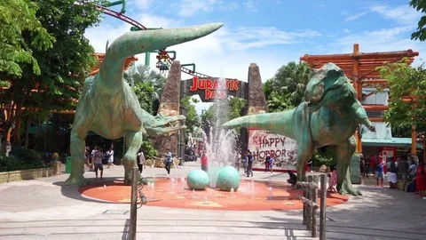Jurassic Park theme in Universal Studios Singapore Stock Footage 83069601