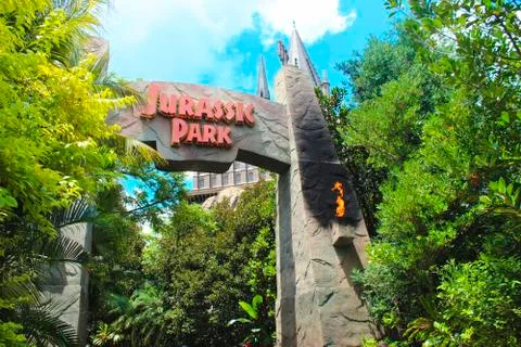 Jurassic Park theme in Universal Studios Orlando, Florida on JULY 28, 2018 Stock Photos