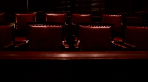 Jury box in empty New York Courtroom, Pedestal Up HD Video Video stock 64384386