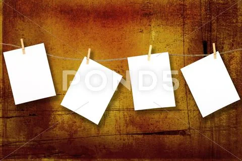 Just add your message to the grunge hanging papers Stock Photos