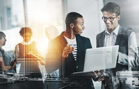 Just another busy average day in the office. a group of young cheerful Stock Photos