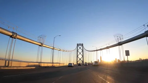 Just Bay Bridge Drive Through Hyperlapse - Golden Hour Stock Footage 153374411