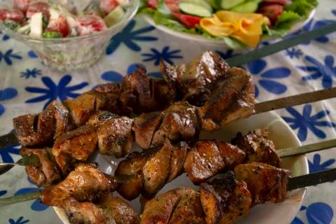 Just a fire kebab is on the table Foto stock