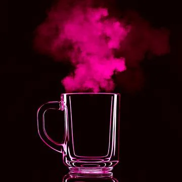 Just a glass on a black background with a reflection. Red color, with steam. Stock Photos