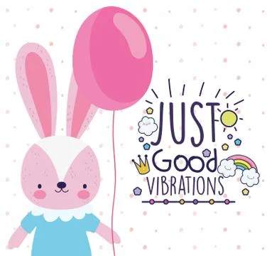 Just good vibrations cute rabbit with balloon card Stock Illustration