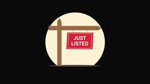 Just Listed Real Estate Sign Hanging on Wooden Post Flat Illustration 库存影片 337845461