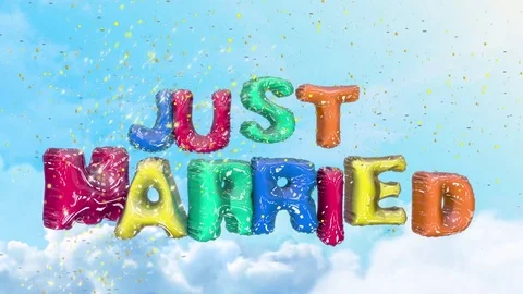 Just Married balloons Stock Footage 74698056