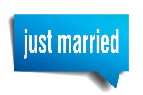 Just married blue 3d speech bubble Stock Illustration