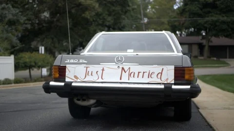 Just Married Car Stock Footage 123711263