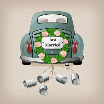 Just married on car. Stock Illustration
