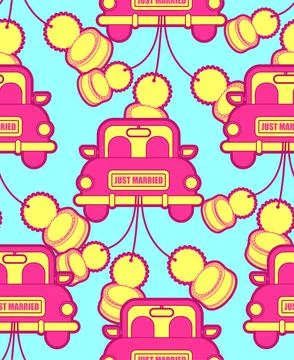 Just married car pattern seamless. Newlyweds car background 스톡 일러스트