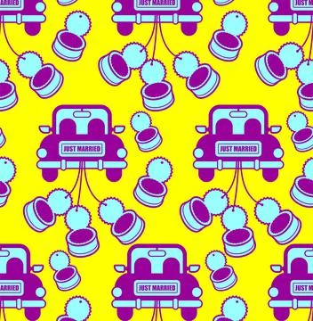 Just married car pattern seamless. Newlyweds car background Stock Illustration