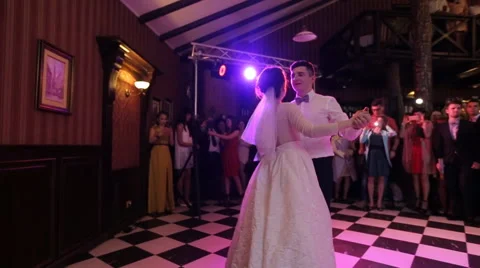 Just married couple is dancing at wedding party their first shindig Stock Footage 66247869