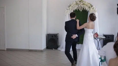 Just married couple is dancing at wedding party. Stock Footage 83404682
