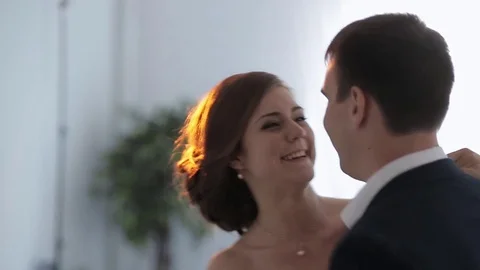 Just married couple is dancing at wedding party. Stock Footage 83404738