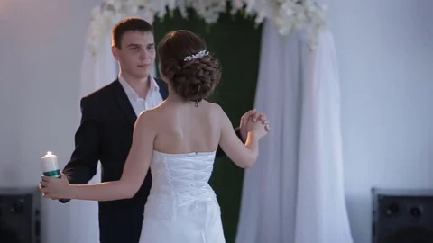 Just married couple is dancing at wedding party. Stock Footage 83404755