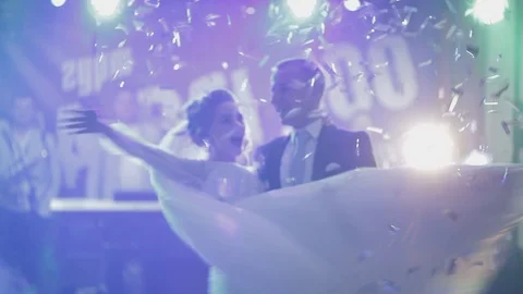 Just married couple is dancing at wedding party. Bride and groom dance Stock Footage 106247404