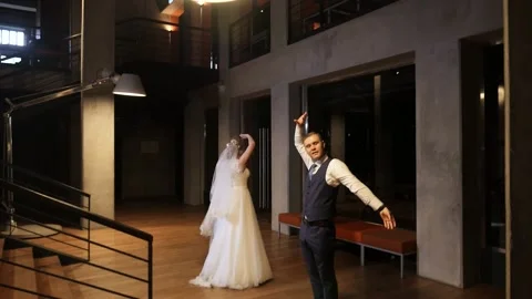 Just married couple is dancing at wedding party Stock Footage 197897362