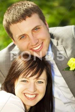 Just married on the nature Stock Photos