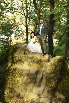 Just married on the nature Stock-Fotos