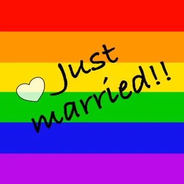 Just married on rainbow flag Stock Illustration