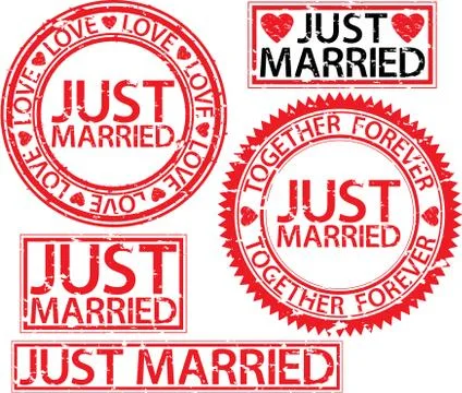Just married stamp set, vector illustartion Illustrazione stock