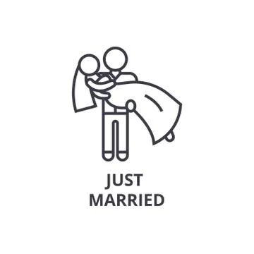 Just married thin line icon, sign, symbol, illustation, linear concept, vector Stock Illustration