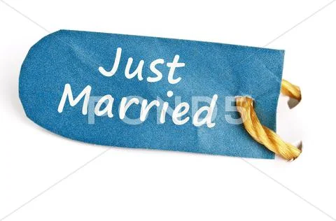 Just married word on label Stock Illustration