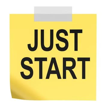 Just Start, yellow sticky note with tape strip. 3D rendering Stock Illustration