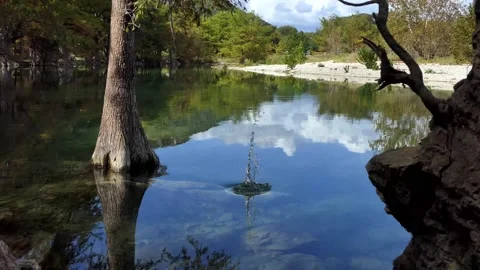 Just Take a Pebble - &amp; toss it into a reflective river in the Texas Hill Country Vídeo Stock 145380768