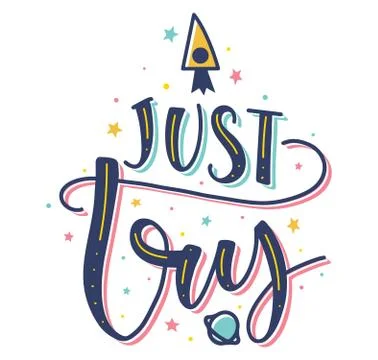 Just try colored lettering with rocket and space. Stock Illustration