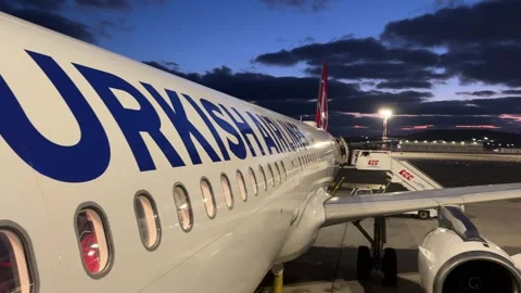 Just before the Turkish Airlines Plane (THY) takes off Stock Footage 307210125