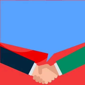 Just two men hands shanking showing agreement sharing blank speech bubble with Stock Illustration