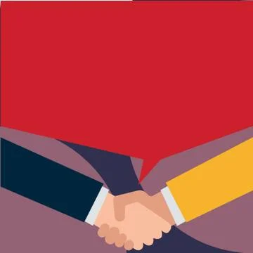 Just two men hands shanking showing agreement sharing blank speech bubble with Stock Illustration